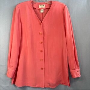 Review Orange Button Down Blouse with Notched Collar
